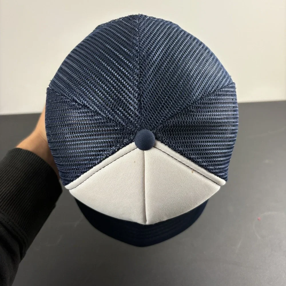 Vintage 80s Youth Blank Foam Trucker Hat Navy Blue White Mesh Snapback Cap